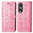 Leather Case Stands Fashionable Pattern Flip Cover Holder S03D for Huawei Honor 80 Pro Flat 5G Pink