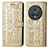 Leather Case Stands Fashionable Pattern Flip Cover Holder S03D for Huawei Honor Magic5 Pro 5G Gold