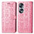 Leather Case Stands Fashionable Pattern Flip Cover Holder S03D for Huawei Honor X7b Pink