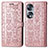 Leather Case Stands Fashionable Pattern Flip Cover Holder S03D for Huawei Honor X7b Rose Gold