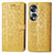 Leather Case Stands Fashionable Pattern Flip Cover Holder S03D for Huawei Honor X7b Yellow