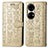 Leather Case Stands Fashionable Pattern Flip Cover Holder S03D for Huawei P50 Gold