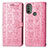 Leather Case Stands Fashionable Pattern Flip Cover Holder S03D for Motorola Moto E20 Pink