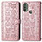 Leather Case Stands Fashionable Pattern Flip Cover Holder S03D for Motorola Moto E20 Rose Gold