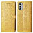 Leather Case Stands Fashionable Pattern Flip Cover Holder S03D for Motorola Moto E32 Yellow