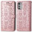 Leather Case Stands Fashionable Pattern Flip Cover Holder S03D for Motorola Moto E32s Rose Gold