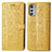 Leather Case Stands Fashionable Pattern Flip Cover Holder S03D for Motorola Moto E32s Yellow