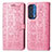 Leather Case Stands Fashionable Pattern Flip Cover Holder S03D for Motorola Moto Edge (2021) 5G Pink