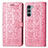 Leather Case Stands Fashionable Pattern Flip Cover Holder S03D for Motorola Moto G200 5G Pink