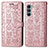 Leather Case Stands Fashionable Pattern Flip Cover Holder S03D for Motorola Moto G200 5G Rose Gold