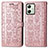 Leather Case Stands Fashionable Pattern Flip Cover Holder S03D for Motorola Moto G54 5G Rose Gold