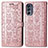 Leather Case Stands Fashionable Pattern Flip Cover Holder S03D for Motorola Moto G62 5G Rose Gold