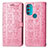 Leather Case Stands Fashionable Pattern Flip Cover Holder S03D for Motorola Moto G71 5G Pink