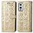 Leather Case Stands Fashionable Pattern Flip Cover Holder S03D for OnePlus 9 5G Gold