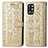 Leather Case Stands Fashionable Pattern Flip Cover Holder S03D for OnePlus 9R 5G Gold