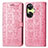 Leather Case Stands Fashionable Pattern Flip Cover Holder S03D for OnePlus Nord CE 3 5G Pink