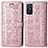 Leather Case Stands Fashionable Pattern Flip Cover Holder S03D for Oppo A55S 5G Rose Gold