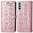 Leather Case Stands Fashionable Pattern Flip Cover Holder S03D for Oppo K9 Pro 5G Rose Gold