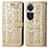 Leather Case Stands Fashionable Pattern Flip Cover Holder S03D for Oppo Reno10 5G Gold