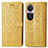 Leather Case Stands Fashionable Pattern Flip Cover Holder S03D for Oppo Reno10 5G Yellow