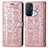 Leather Case Stands Fashionable Pattern Flip Cover Holder S03D for Oppo Reno5 A Rose Gold