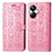 Leather Case Stands Fashionable Pattern Flip Cover Holder S03D for Realme 10 Pro+ Plus 5G Pink