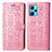 Leather Case Stands Fashionable Pattern Flip Cover Holder S03D for Realme 9 4G Pink