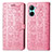 Leather Case Stands Fashionable Pattern Flip Cover Holder S03D for Realme C33 (2023) Pink