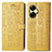 Leather Case Stands Fashionable Pattern Flip Cover Holder S03D for Realme Narzo N55 Yellow