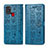 Leather Case Stands Fashionable Pattern Flip Cover Holder S03D for Samsung Galaxy A21s Blue