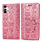 Leather Case Stands Fashionable Pattern Flip Cover Holder S03D for Samsung Galaxy A32 5G Rose Gold