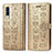 Leather Case Stands Fashionable Pattern Flip Cover Holder S03D for Samsung Galaxy A50S Gold