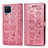 Leather Case Stands Fashionable Pattern Flip Cover Holder S03D for Samsung Galaxy F12 Pink