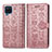 Leather Case Stands Fashionable Pattern Flip Cover Holder S03D for Samsung Galaxy M12 Rose Gold