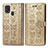 Leather Case Stands Fashionable Pattern Flip Cover Holder S03D for Samsung Galaxy M21s Gold