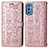 Leather Case Stands Fashionable Pattern Flip Cover Holder S03D for Samsung Galaxy M52 5G Pink