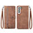 Leather Case Stands Fashionable Pattern Flip Cover Holder S03D for Samsung Galaxy S21 5G Brown