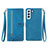 Leather Case Stands Fashionable Pattern Flip Cover Holder S03D for Samsung Galaxy S21 FE 5G Blue