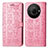 Leather Case Stands Fashionable Pattern Flip Cover Holder S03D for Sharp Aquos R8 Pro Pink