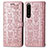 Leather Case Stands Fashionable Pattern Flip Cover Holder S03D for Sony Xperia 1 III Rose Gold