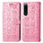 Leather Case Stands Fashionable Pattern Flip Cover Holder S03D for Sony Xperia 5 III SO-53B Pink