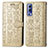 Leather Case Stands Fashionable Pattern Flip Cover Holder S03D for Vivo iQOO Z3 5G Gold