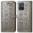 Leather Case Stands Fashionable Pattern Flip Cover Holder S03D for Vivo T1 5G India Gray