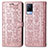 Leather Case Stands Fashionable Pattern Flip Cover Holder S03D for Vivo V21 5G Rose Gold