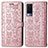 Leather Case Stands Fashionable Pattern Flip Cover Holder S03D for Vivo V21e 5G Rose Gold