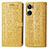 Leather Case Stands Fashionable Pattern Flip Cover Holder S03D for Vivo Y02S Yellow