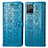 Leather Case Stands Fashionable Pattern Flip Cover Holder S03D for Vivo Y21 Blue