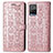 Leather Case Stands Fashionable Pattern Flip Cover Holder S03D for Vivo Y21 Rose Gold