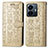 Leather Case Stands Fashionable Pattern Flip Cover Holder S03D for Vivo Y77 5G Gold