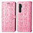 Leather Case Stands Fashionable Pattern Flip Cover Holder S03D for Xiaomi Mi Note 10 Lite Pink